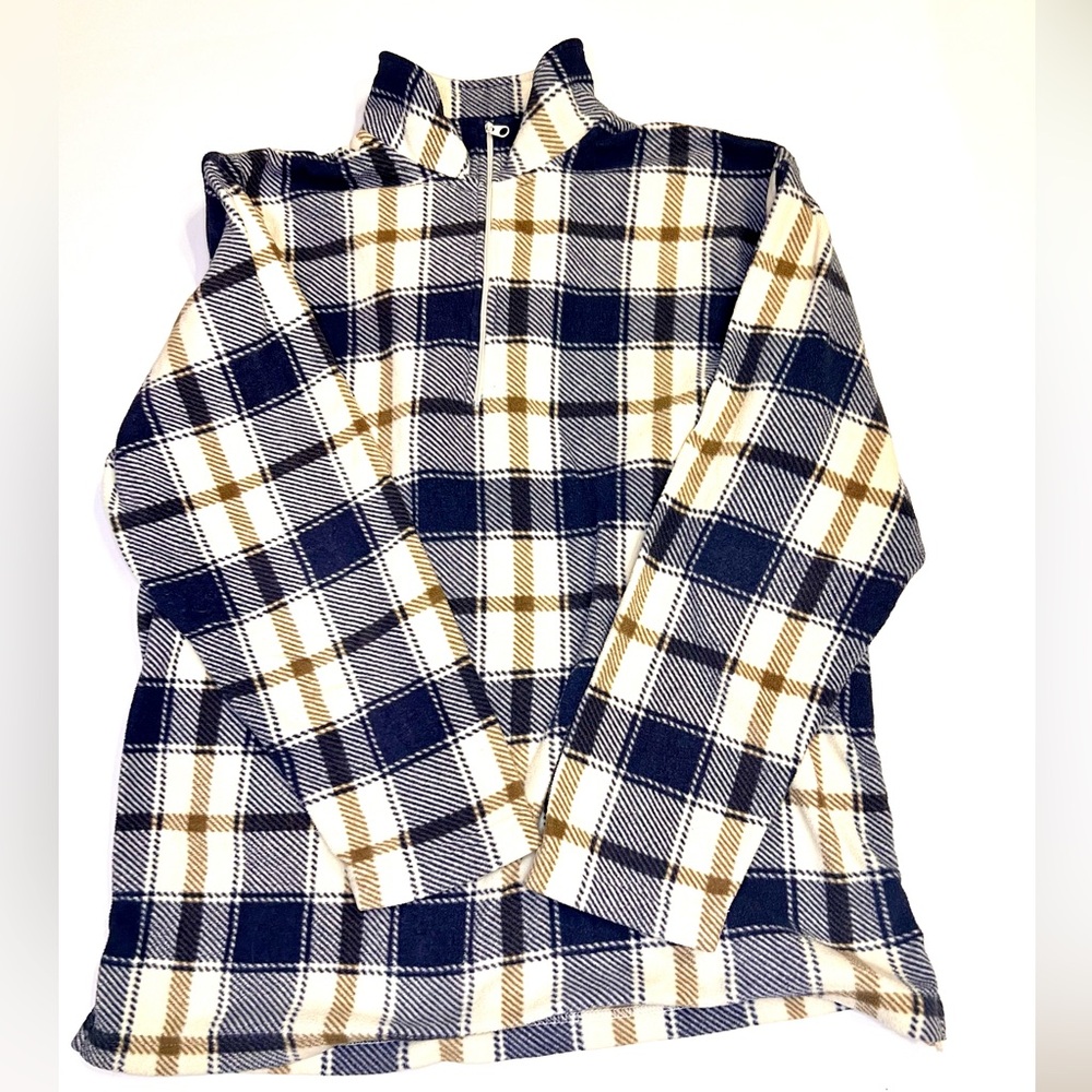 🎆3for$20 Oversize Plaid Flannel Half Zip Pullover Sweatshirt / Jacket - Fleece